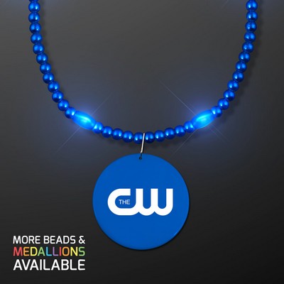Electric Blue Mardi Gras Beads with Medallion - PRINTED