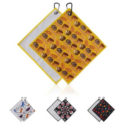 11.8" W x 11.8" H 390GSM Golf Towel w/Carabiner